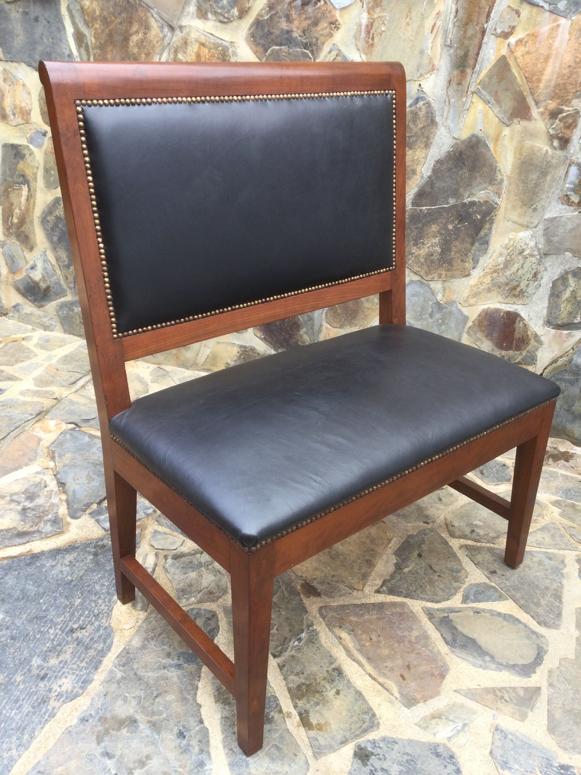 Cadeirão Canapé Madeira maciça Nogueira Pele 87 cm largura Séc XIX