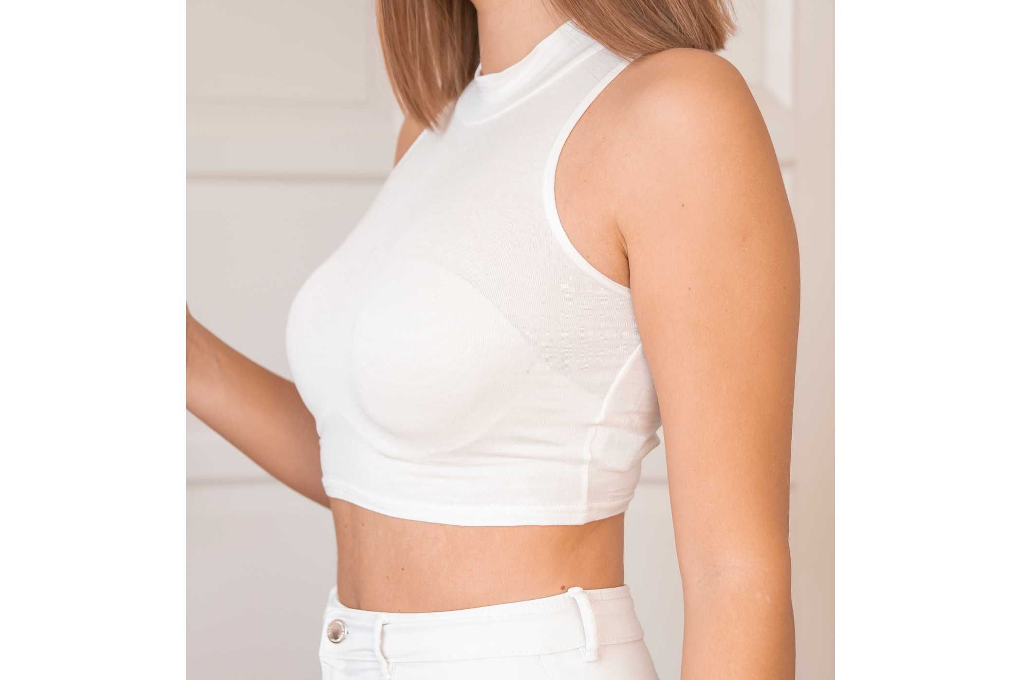 Top biały golf na ramiączkach boohoo S M 36 38 croptop