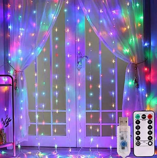 ОПТ Гірлянда штора 3*3, 3*2 метра USB з пультом Робота від повербанка