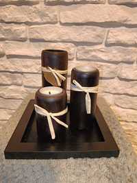 Drewniany świecznik kwadratowy 3 szt