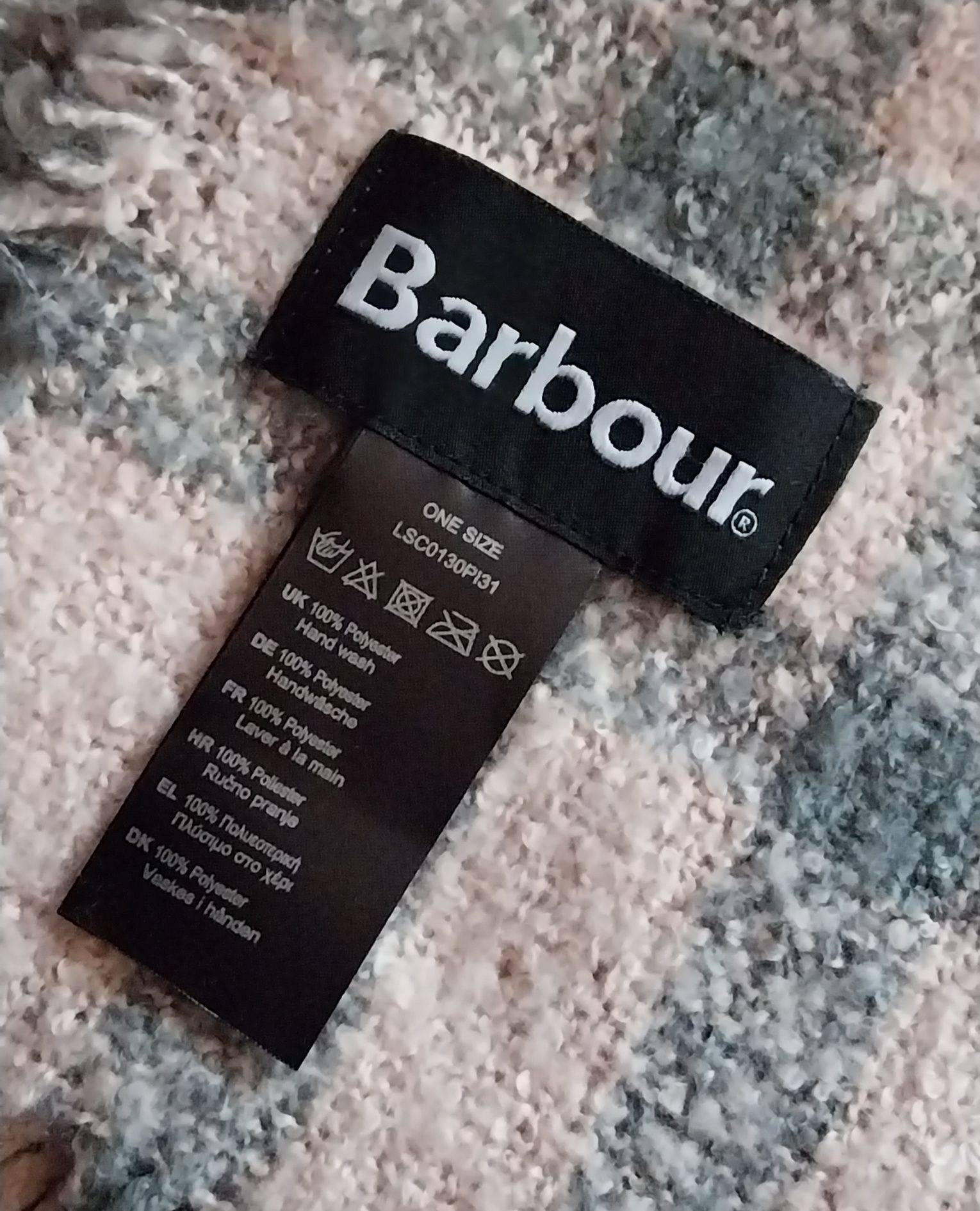 Barbour duży szal damski w różowo - szarą kratę