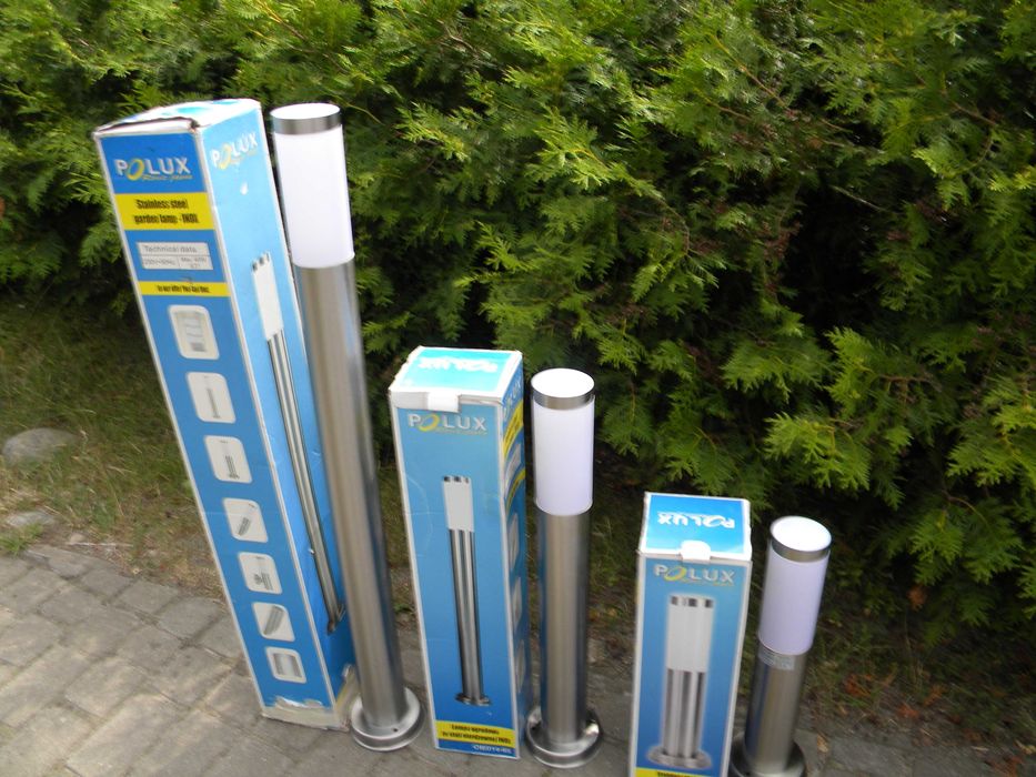 Lampy ogrodowe,stal nierdzewna,wys.45,65,100 cm-140zł/3 szt.