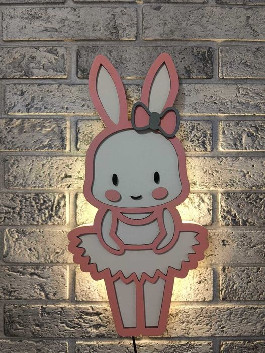 Lampka nocna '' Króliczek baletnica '' LED drewniana 2w1 !!+gratis40cm