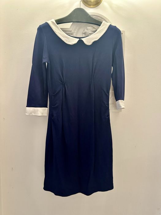 Sukienka ciążowa, wygodna, długi rękaw, granatowa, LIMONE, kołnierzyk