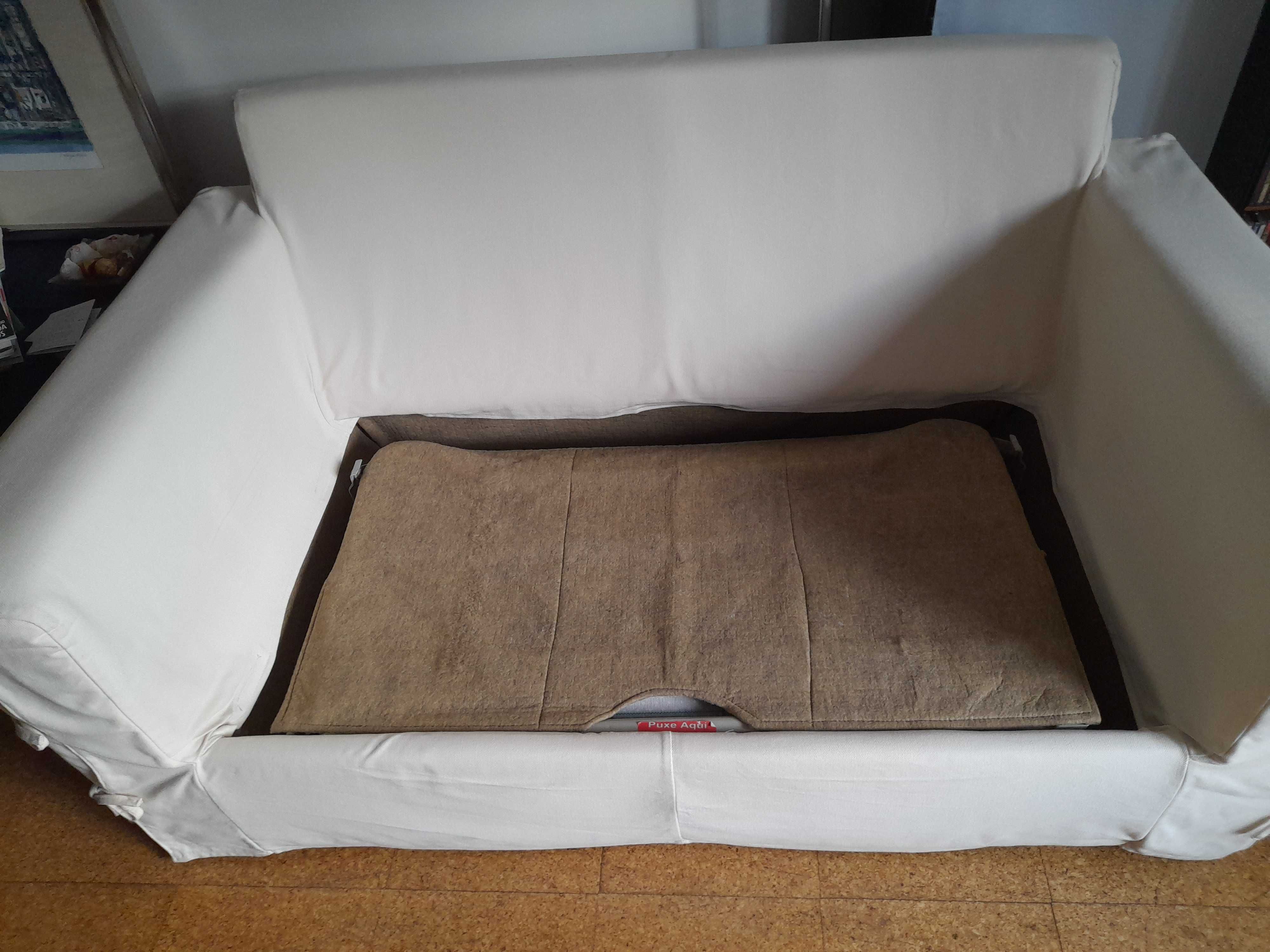 Sofá-cama, em tecido 100% Algodão, Cor Branco Pérola - Como NOVO