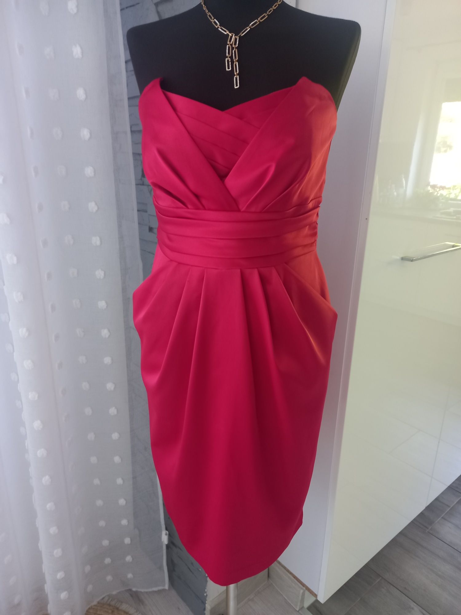 Prześliczna sukienka balowa satynowa burgund xl 42