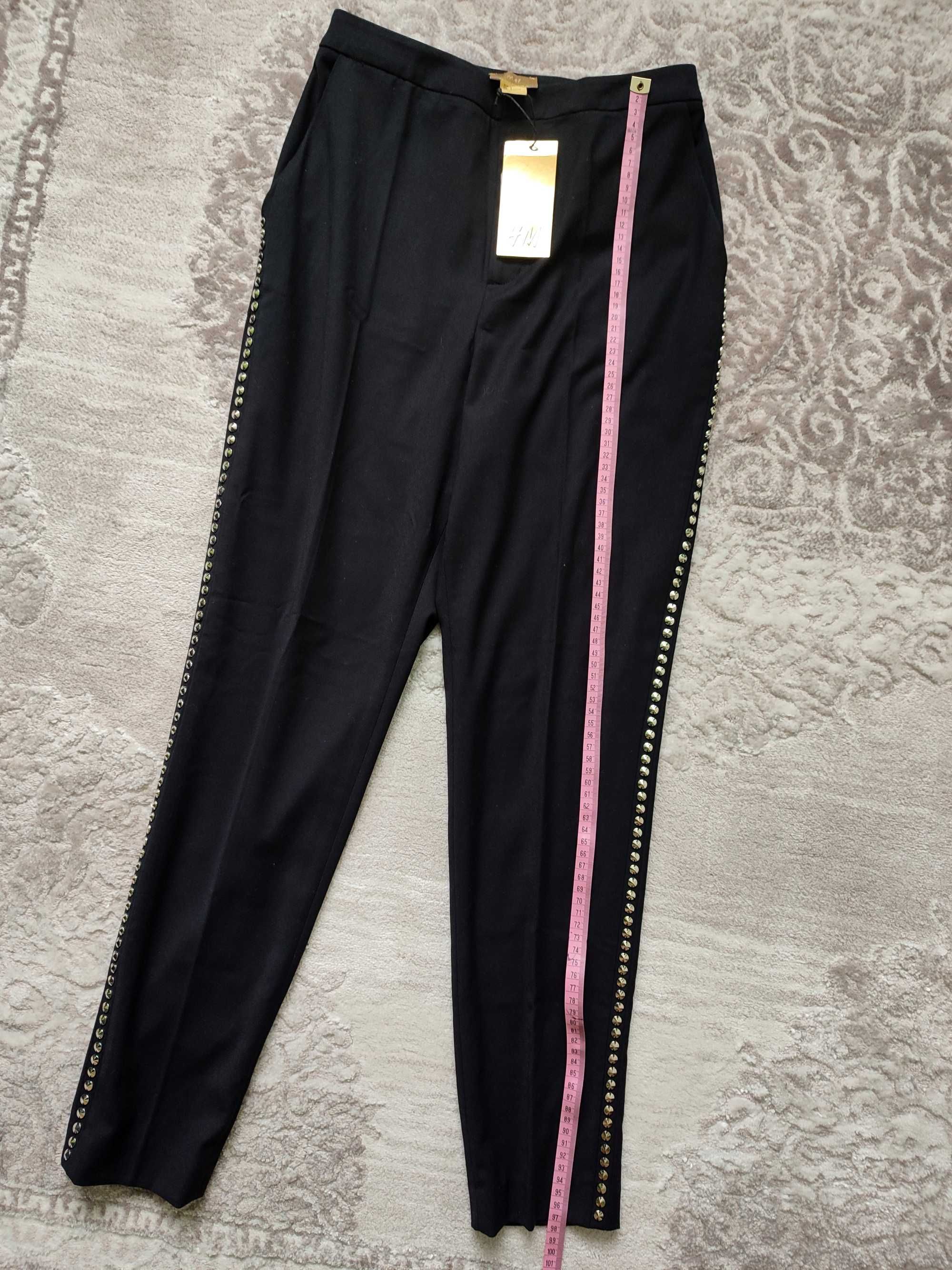 Spodnie eleganckie czarne z ćwiekami, H&M, rozmiar XS 34, nowe z metką