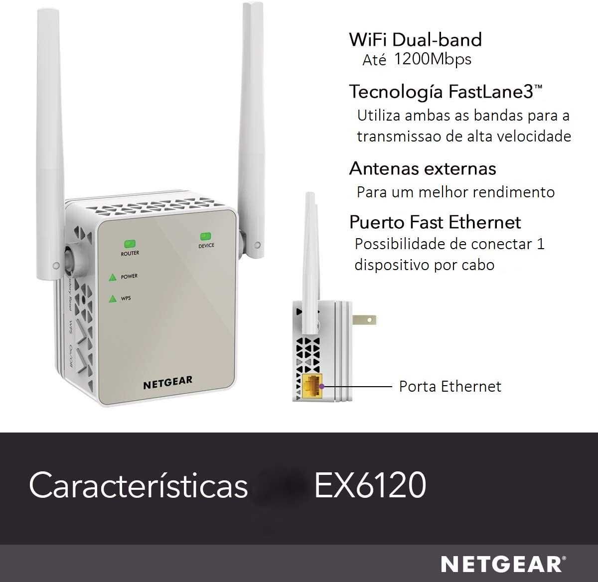 Netgear EX6120 Amplificador \ Repetidor Wi-Fi AC1200 Mbps Dual Band