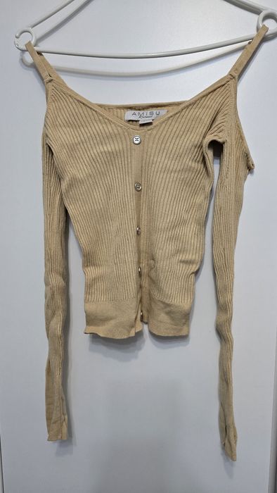 Bluzka odkryte ramiona dekolt V prążek xs