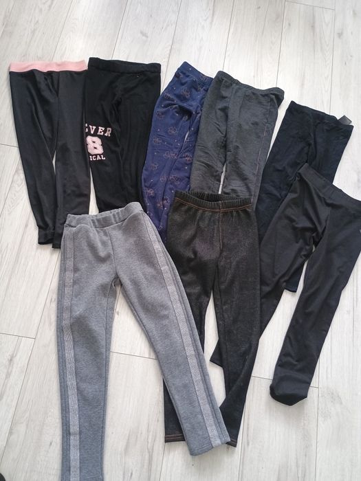 Zestaw 8 szt spodnie jesień zima 122 128 legginsy