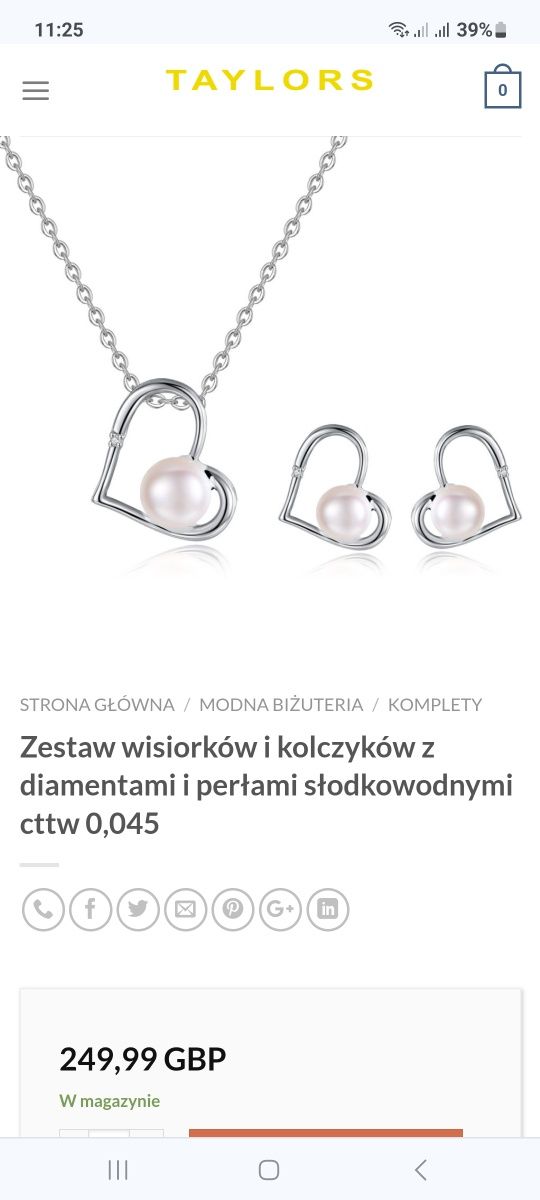 Zestaw wisiorek i kolczyki z diamentami perłami cttw0,045