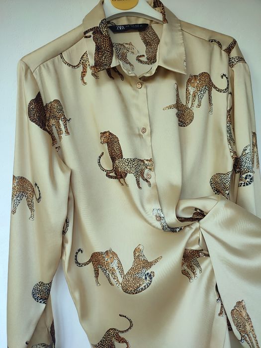 Шовкова сатинова блуза сорочка з леопардами Zara оригінал