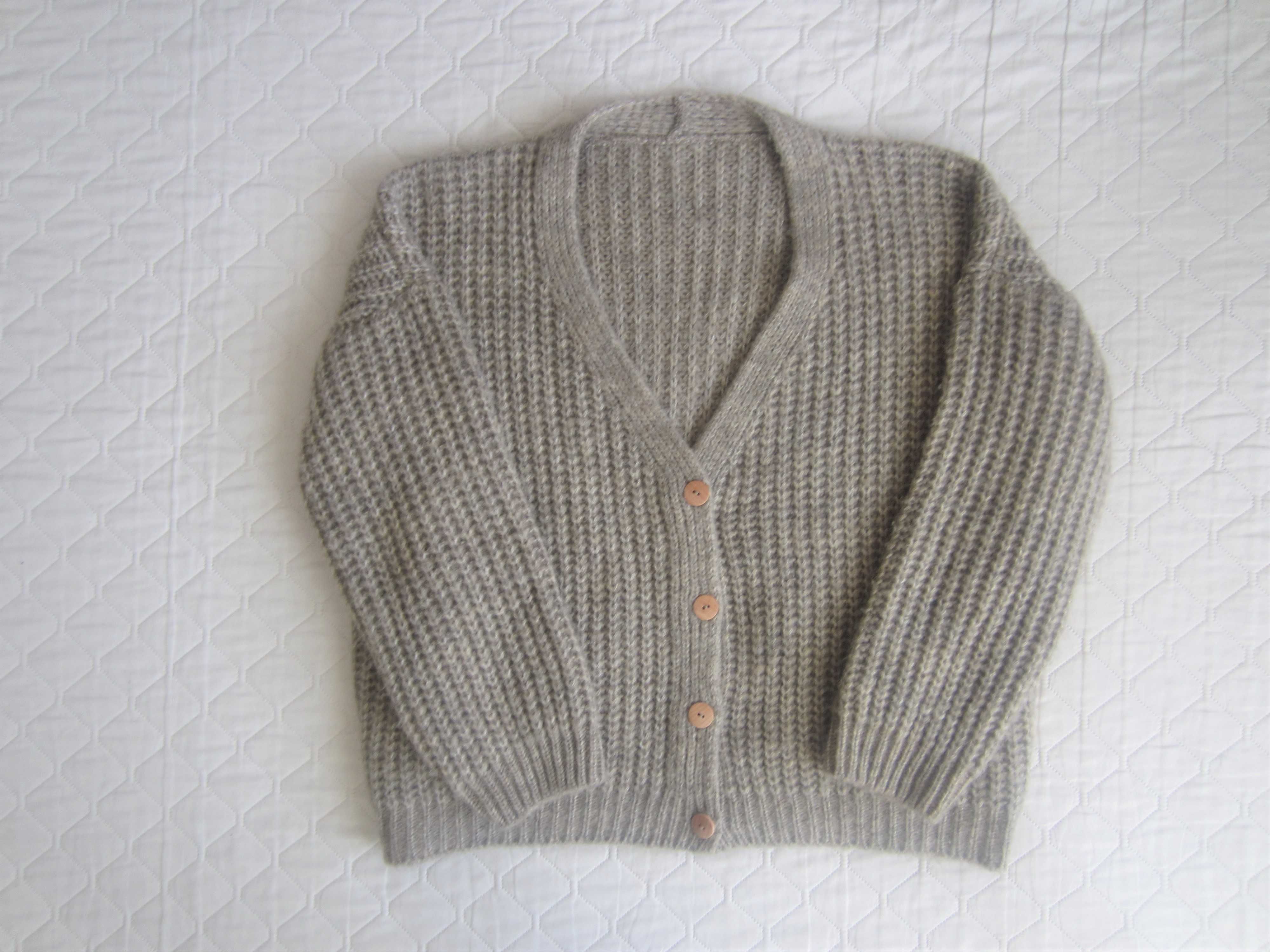 Nowy sweter - kardigan oversize, S, M, L, XL, w składzie wełna i moher