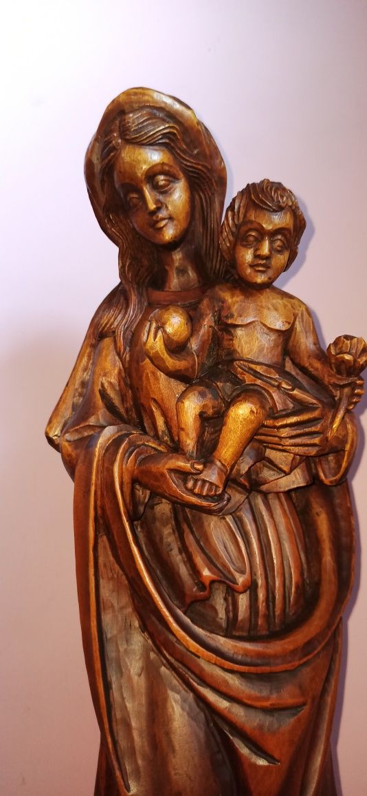 Figura Rzeźba Madonna z Dzieciątkiem Twarde dąb 63 c