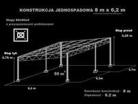 Konstrukcja skręcana wiata rolna garaż 8 x 6,2m Hala Magazyn Blacha