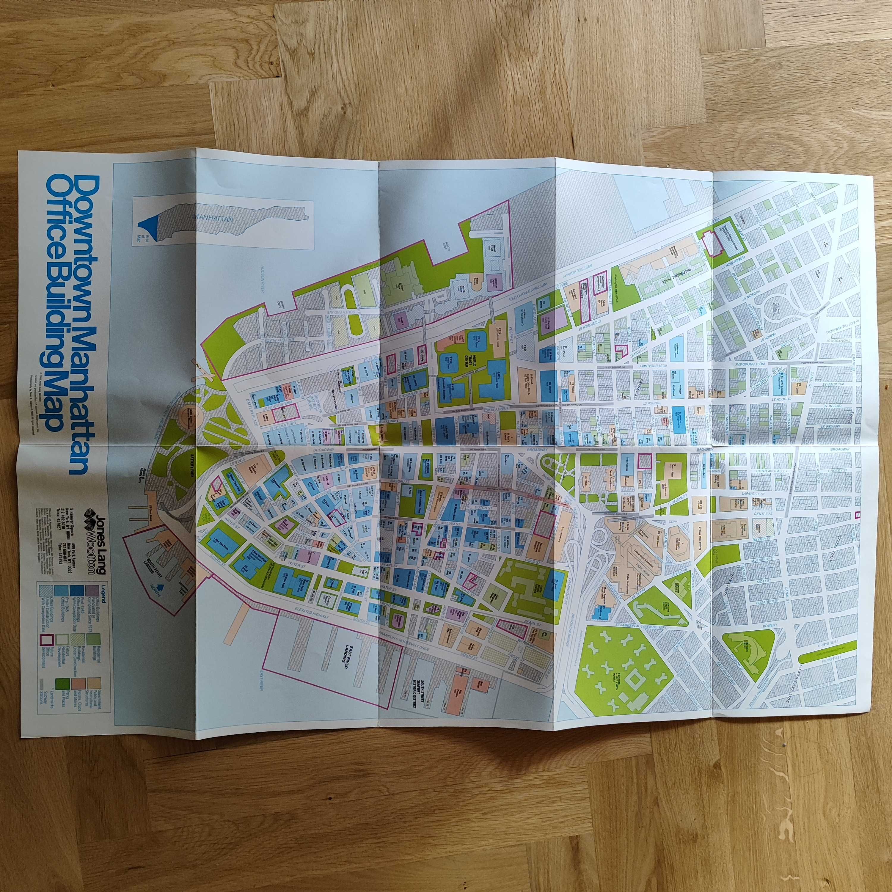 Mapa biurowców Manhattanu NY z WTC, wydanie amerykańskie 1985 r.