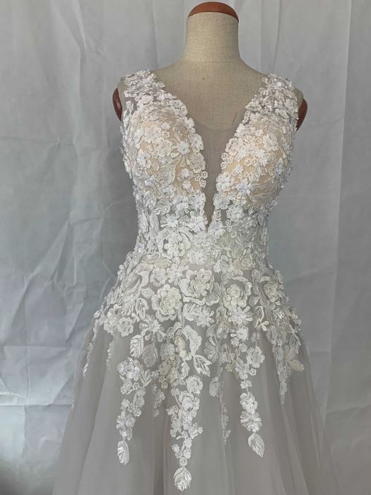 Nowa suknia ślubna 38/40 M/L boho-luxe hafty Princessa szampańska biel