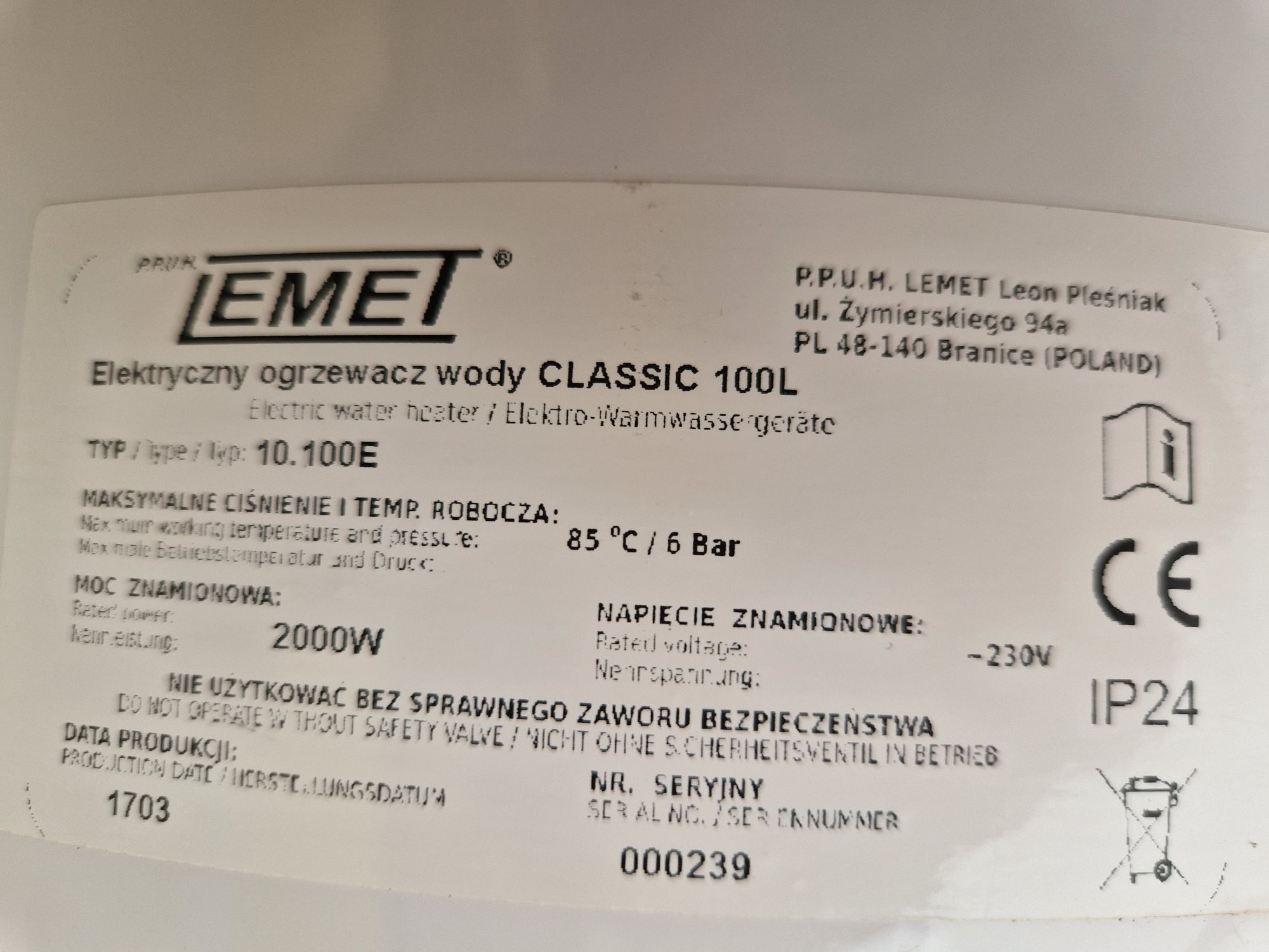 Boiler elektryczny c.w.u. 100l