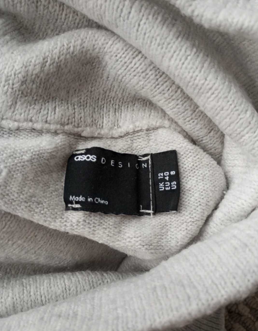 Asos szary sweter piękne rękawy duży L z golfem ciepły