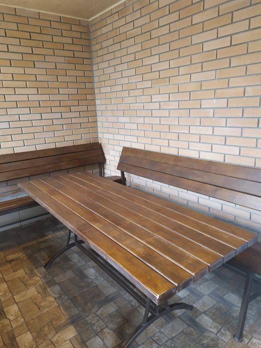 Стіл та лави,набір меблів садових,дерево та метал