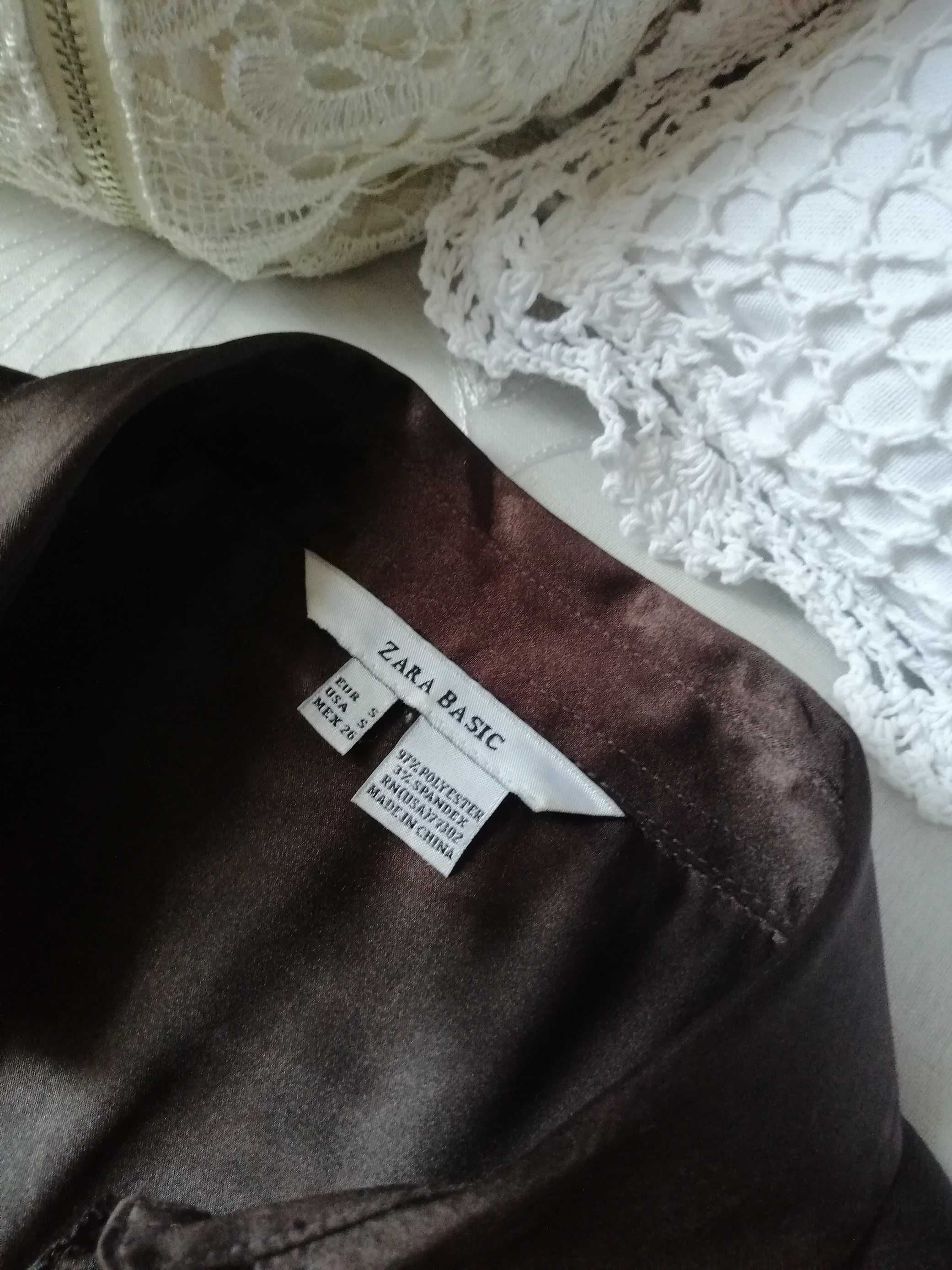 Zara Idealna piękna jak jedwab koszula brązowa bluzka koszulowa S