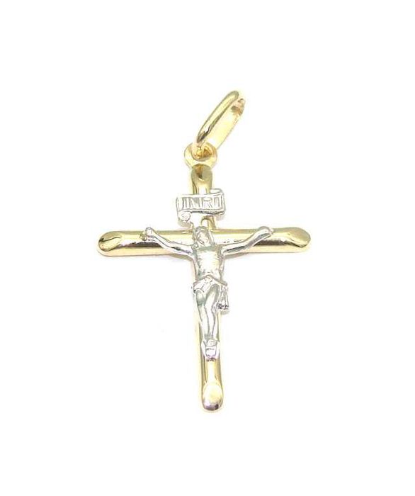 Złoty krzyżyk  żółto biały męski -K/4.