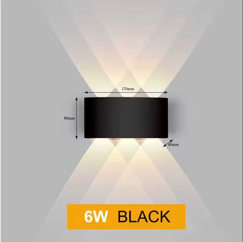Фасадный LED светильник 6W, 3000K, 360Lm, IP54, черный, шесть лучей