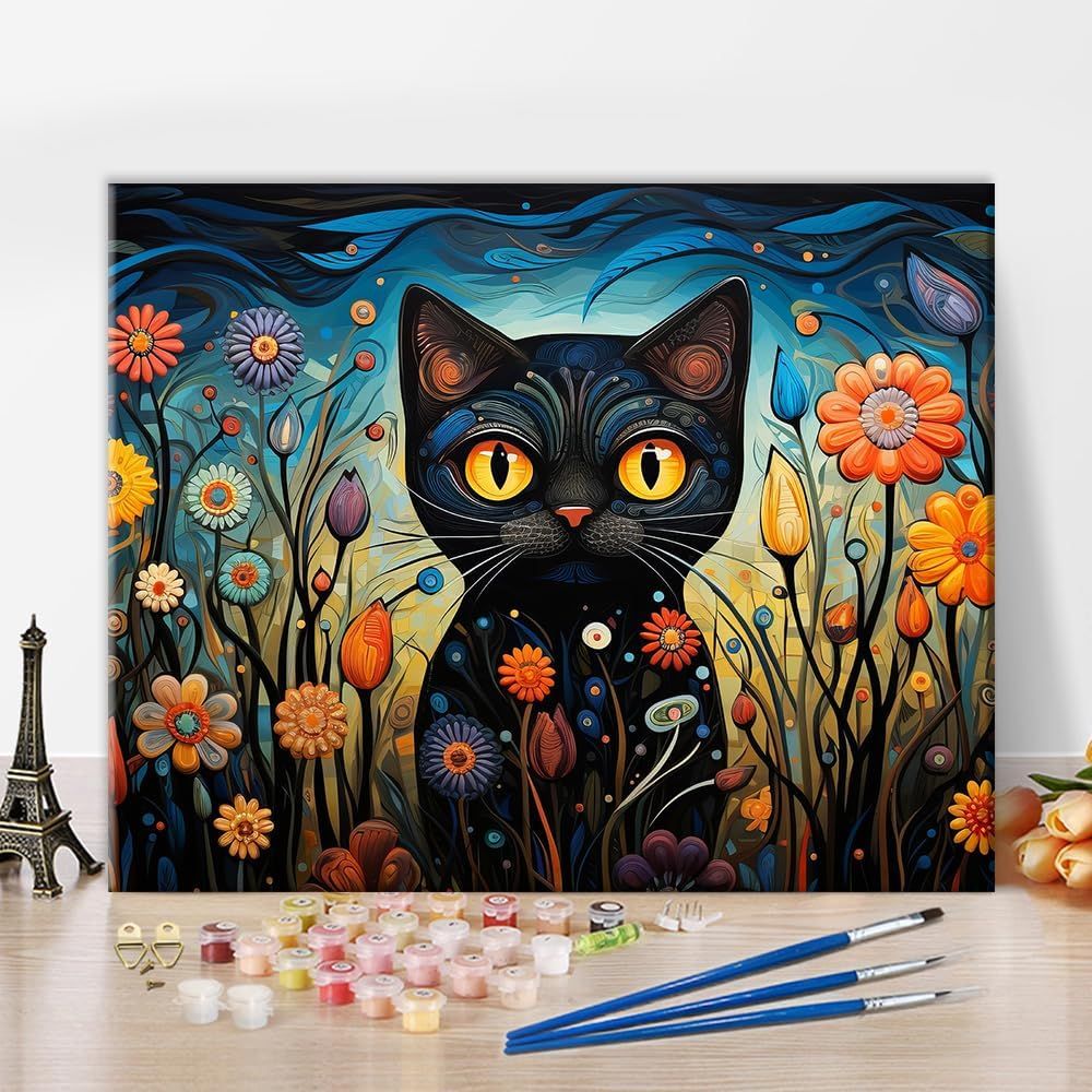 Malowanie po Numerach Farbami Płótno DIY Obraz Rękodzieło Kot 40x50 cm