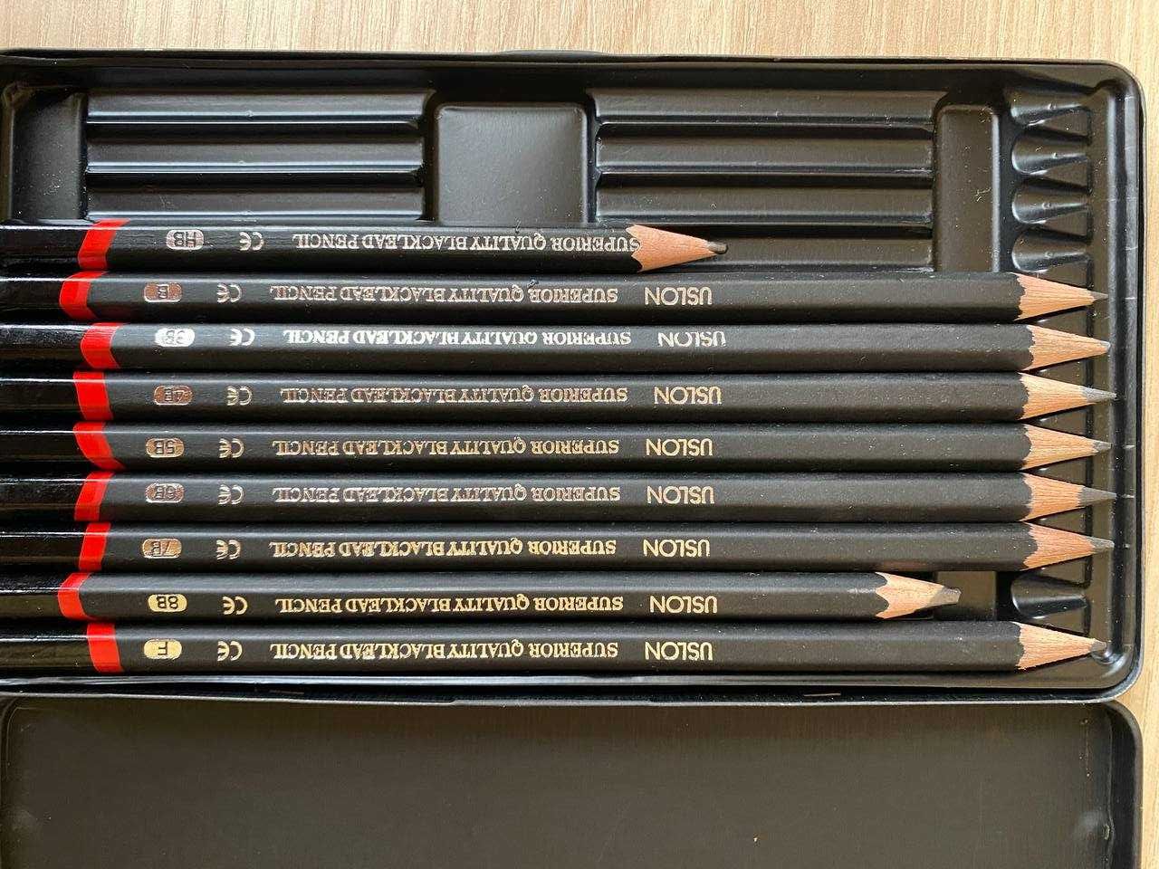 Набор графитовых карандашей разной твердости USLON 9 штук