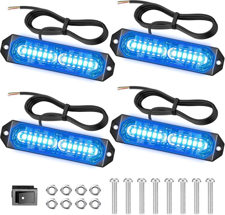 Niebieskie światła LED stroboskopowe Dinfu 12V  zestaw 4x12 diod – 48W