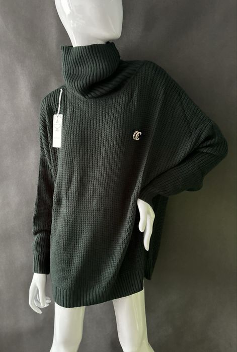 Damski ciemnozielony  golf oversize z broszką rozmuar uni