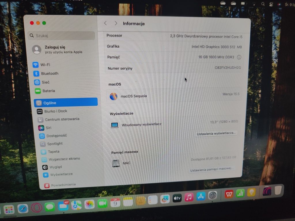 MacBook Pro A1278 Sequoia 15.5 I5 16GB RAM 128GB SSD