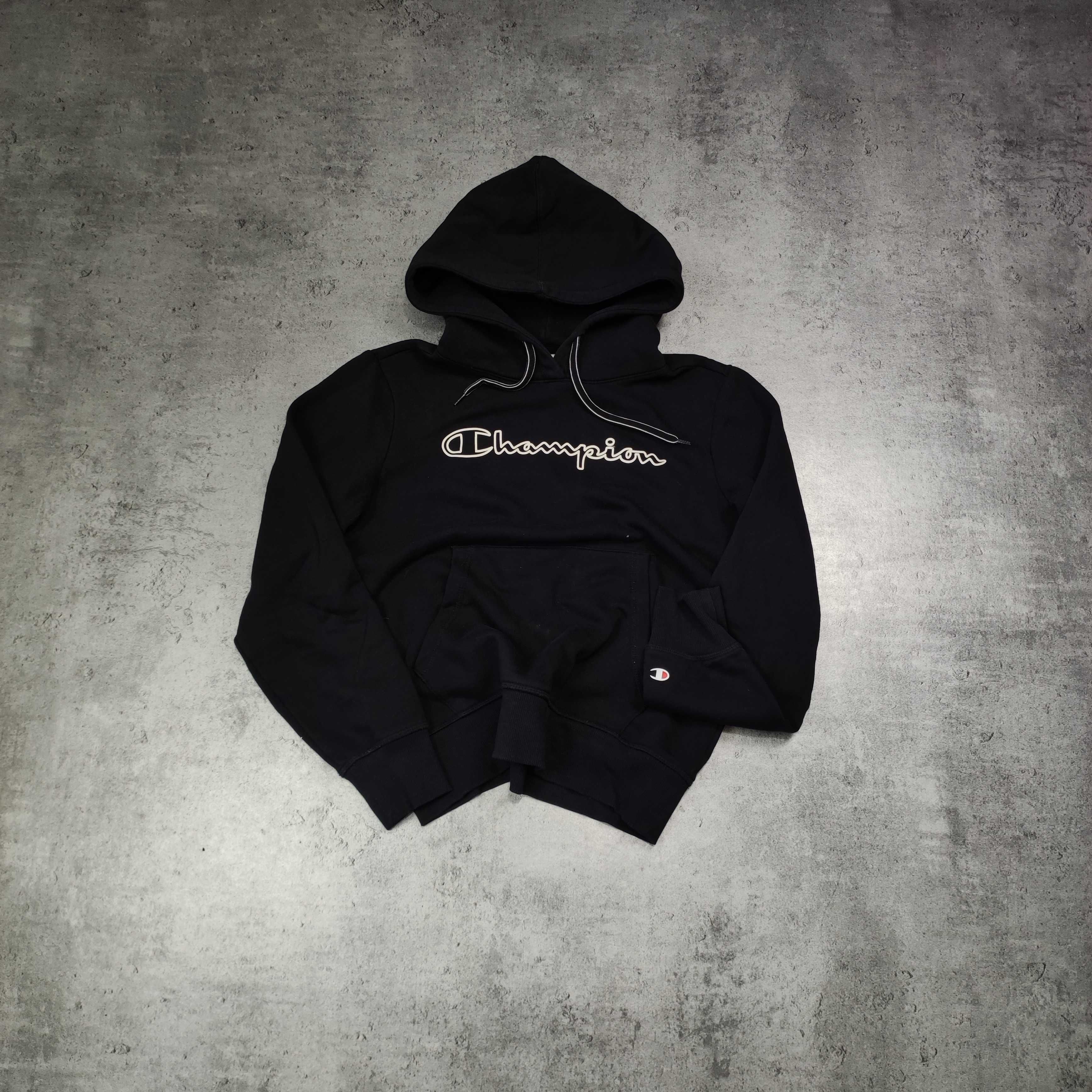 DAMSKA Bluza z Kapturem Hoodie Czarna Champion Duże Logo Klasyczna