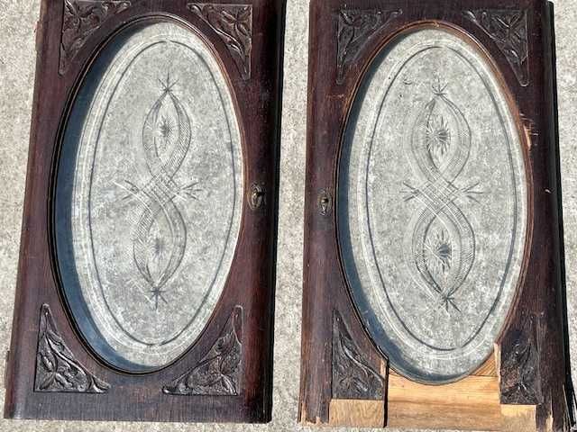 Drzwiczki +szkło dekoracyjne owalne rżnięte antyk do komody witrynki