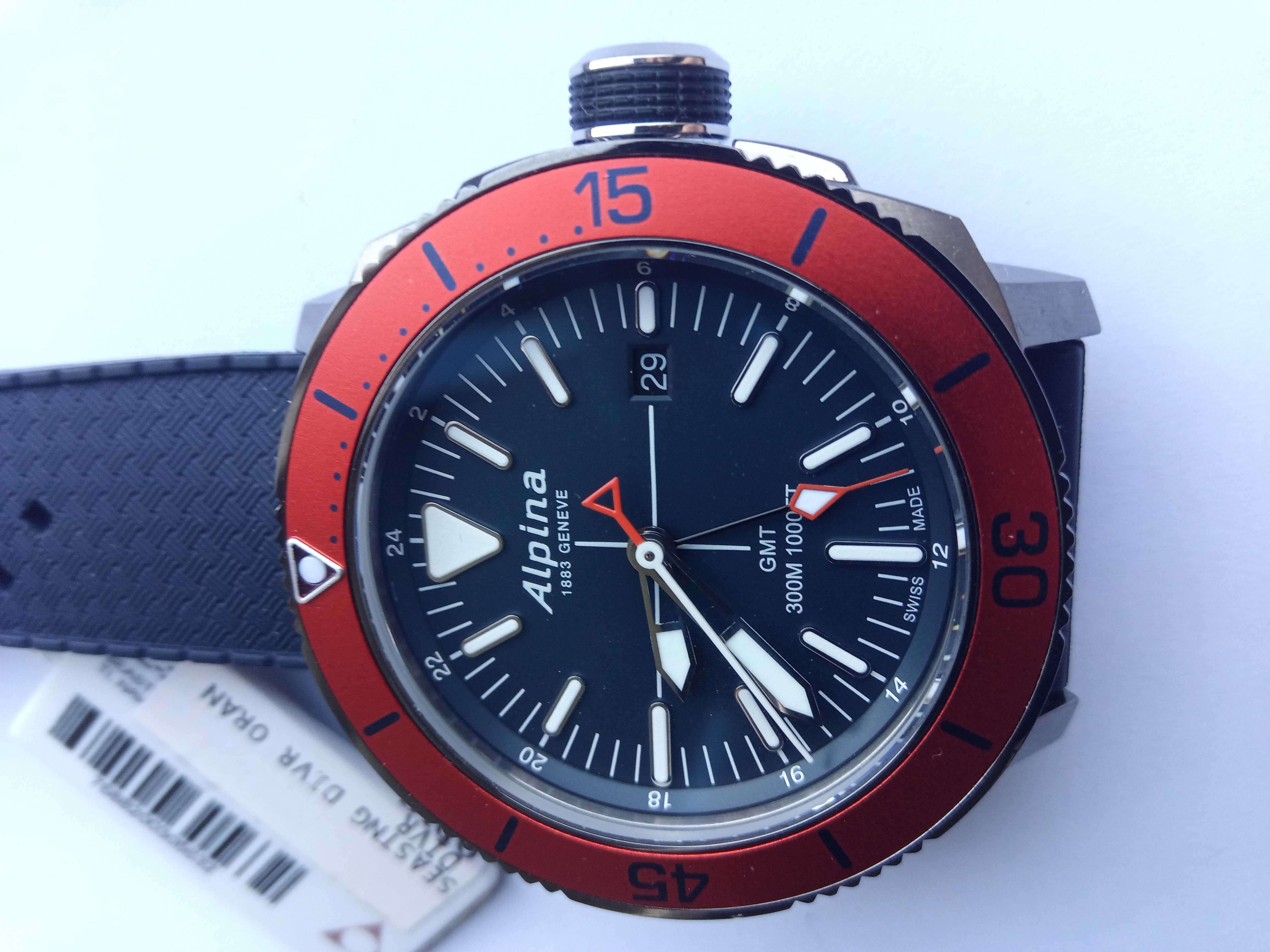 Швейцарские часы дайверы Alpina AL-247LNO4TV6, GMT, сапфир, 300м