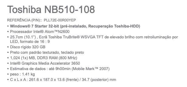 Notebook Toshiba