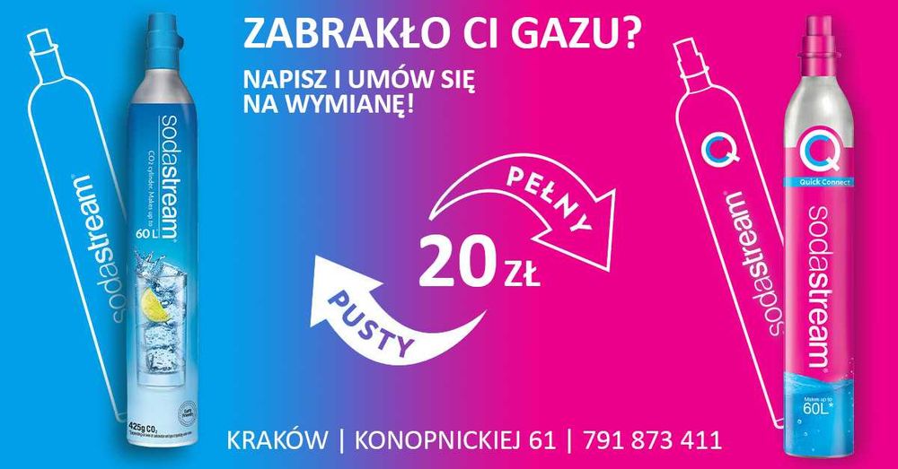 Wymiana butli / nabojów do saturatorów CO2 Soda Stream KRAKÓW