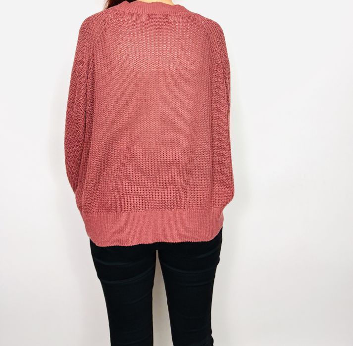 Sweter z dekoltem V w kolorze marsala L 40 Lindex