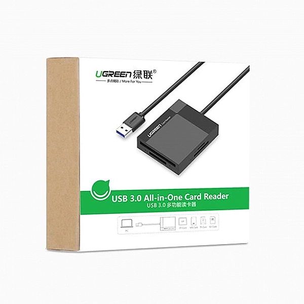 Ugreen czytnik kart pamięci USB 3.0 SD / micro SD / CF / MS czarny (CR