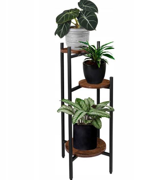 NOWY Kwietnik Stojący Metalowy Stojak na Kwiaty dąb Rustykalny Loft