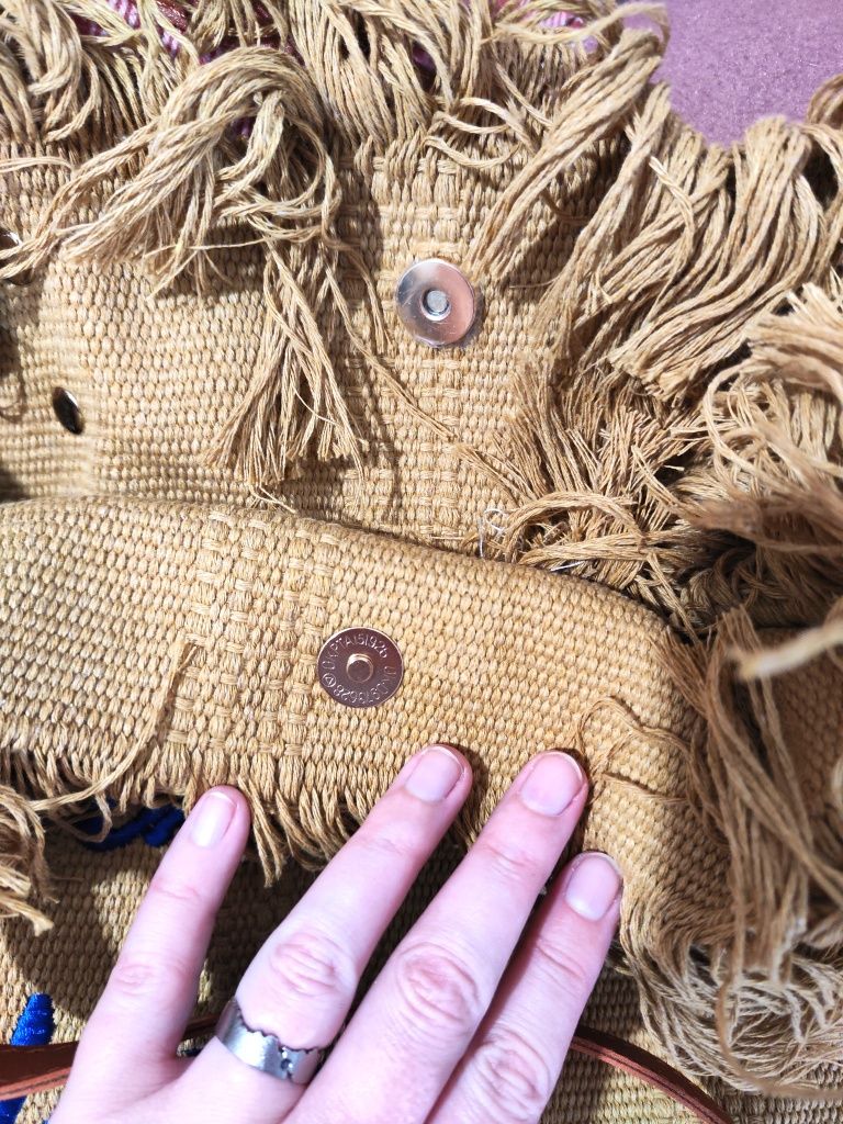 Torba plażowa shopperka na lato wakacje boho na ramie zapinana na klip