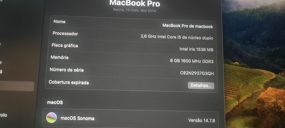 MacBook pro Core i5  ano 2014 sonoma 14.7