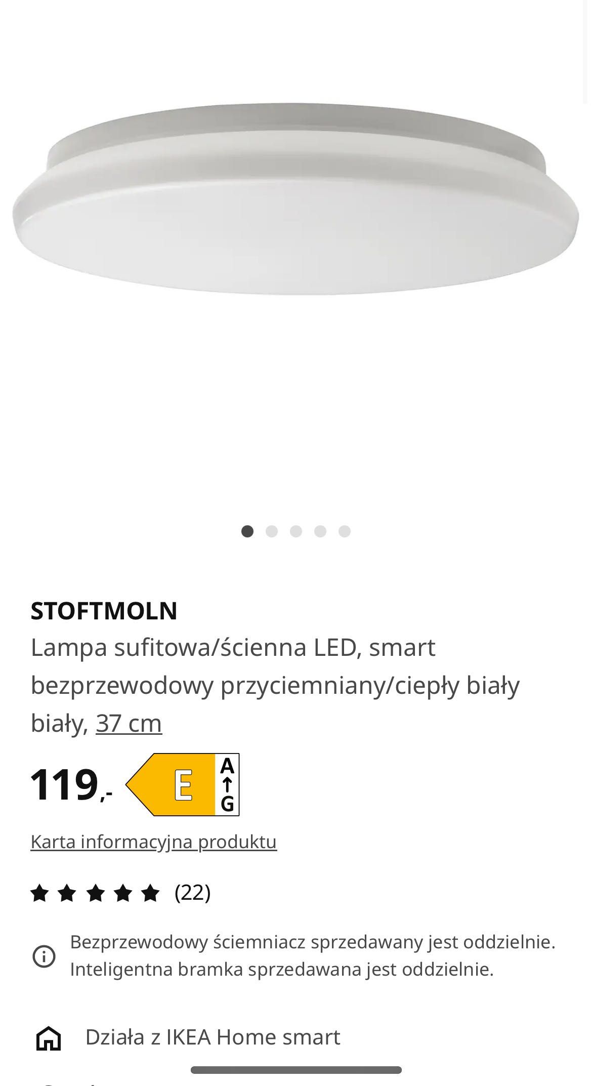 STOFTMOLN Ikea 
Lampa sufitowa / ścienna LED