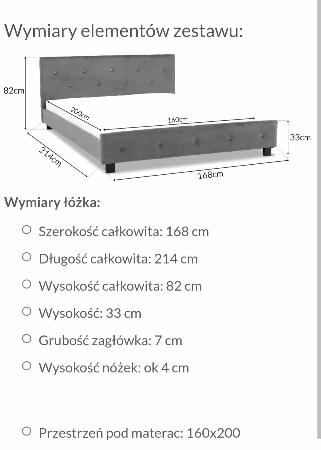 Łózko tapicerowane z materacem