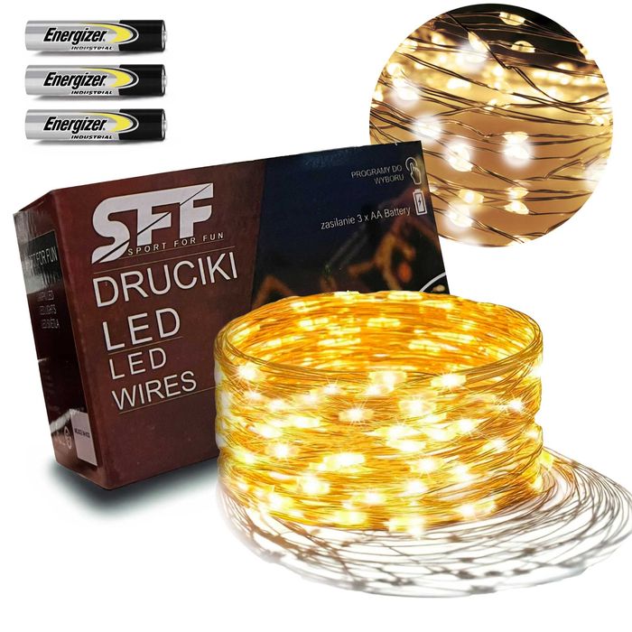 ŚWIATEŁKA LED na choinkę NA ŚWIĘTA ciepła barwa 10m + baterie