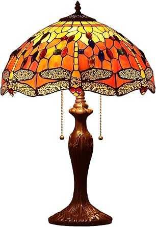 Lampa stołowa w stylu Tiffany, witrażowa, ważka, do salonu, 61 cm wys