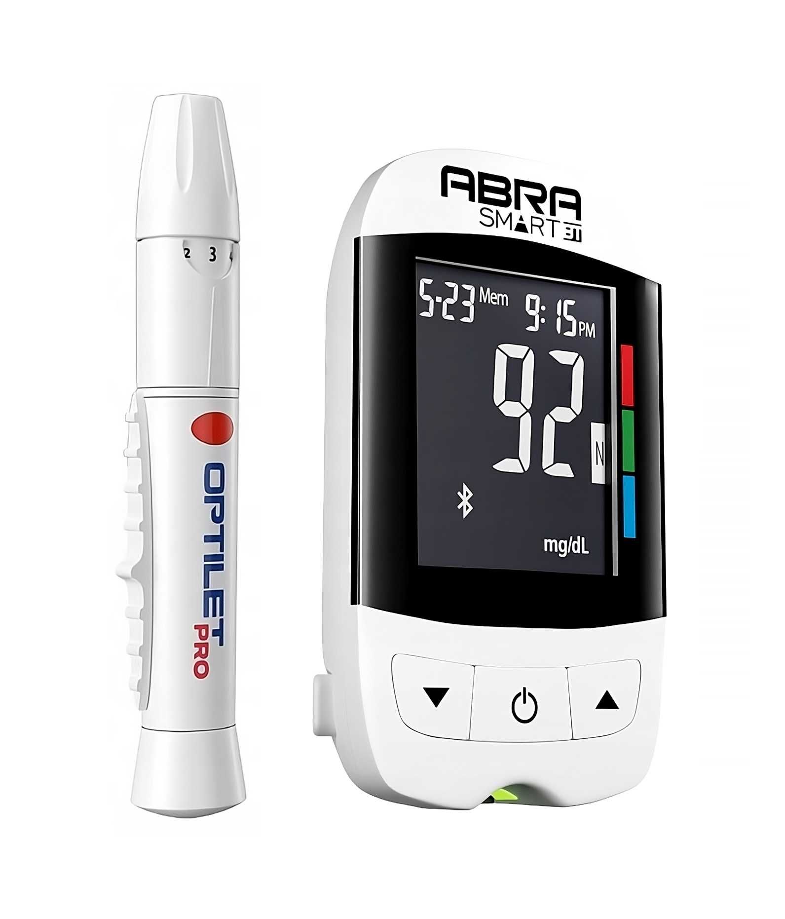 Glukometr Bluetooth ABRA SMART + 50 PASKÓW + 70 LANCETÓW – biały