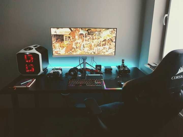 NOWE BIURKO GAMINGOWE Komputerowe Czarne LED RGB Z Regulacją Wysokości