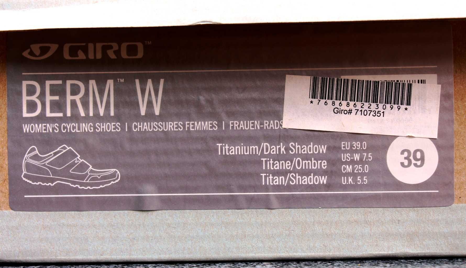 Buty damskie GIRO BERM W titanium dark shadow rozm 39 Mtb