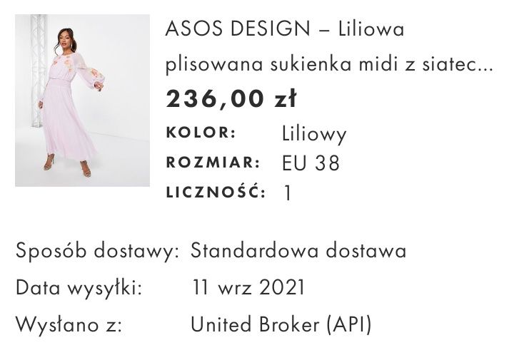 Sukienka liliowa ASOS rozmiar M